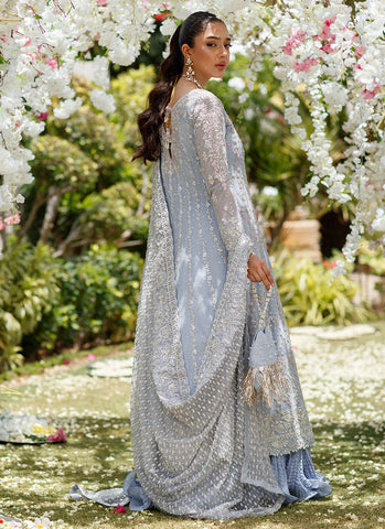 Clem Cornflower Blue Kallidaar Bridal Set with Heavily Embellished Dupatta and Crushed Swirl Maxi