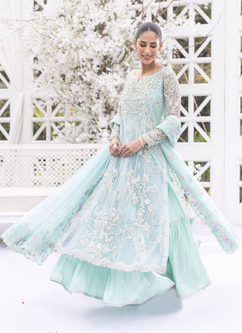 Aqua Mint Ethereal Glamour With Exquisite Tulle & Tissue Ensemble