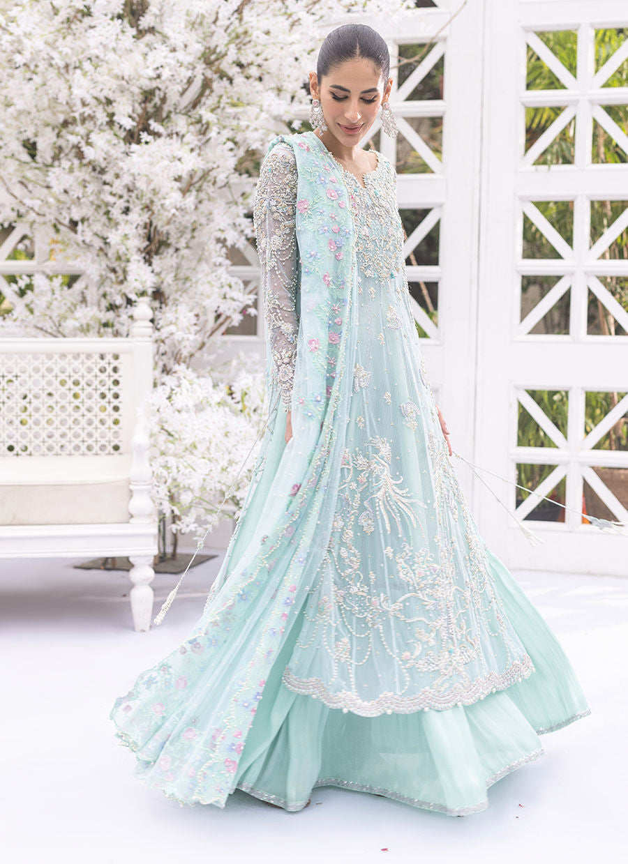 Aqua Mint Ethereal Glamour With Exquisite Tulle & Tissue Ensemble