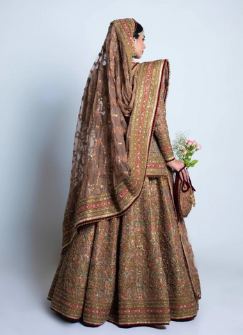 Antique Tissue Lehnga Ensemble, Exquisite Resham, Zardozi, and Gotta Detailing