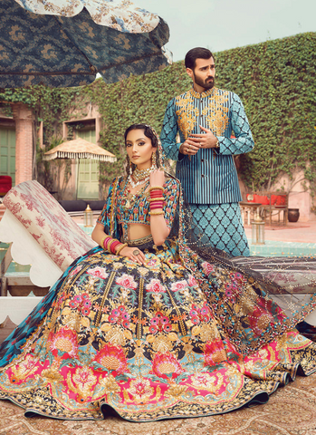 Bold Blue and Black Ensemble with Exquisite Dupattas