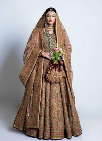 Antique Tissue Lehnga Ensemble, Exquisite Resham, Zardozi, and Gotta Detailing