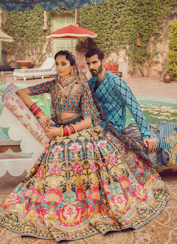 Bold Blue and Black Ensemble with Exquisite Dupattas