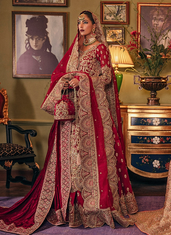 Arash Pakistani Heavy Bridal Wedding Lehnga In Red Color