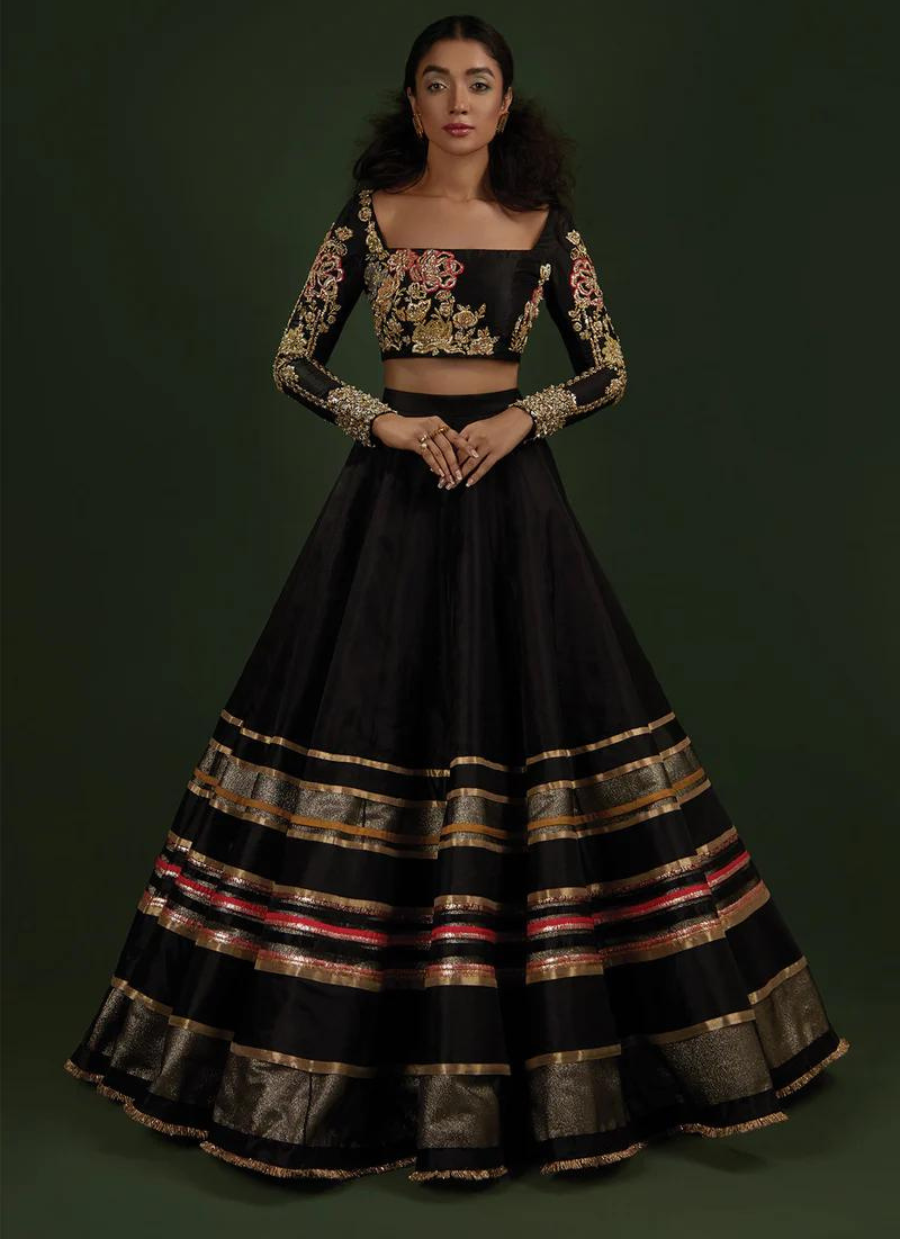 Black Katan Silk Lehenga Choli with Intricate Embellishments