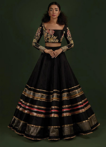 Black Katan Silk Lehenga Choli with Intricate Embellishments