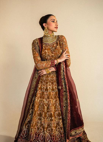 Burnt Orange Embellished Lehenga Choli, Premium Pakistani Bridal Dress