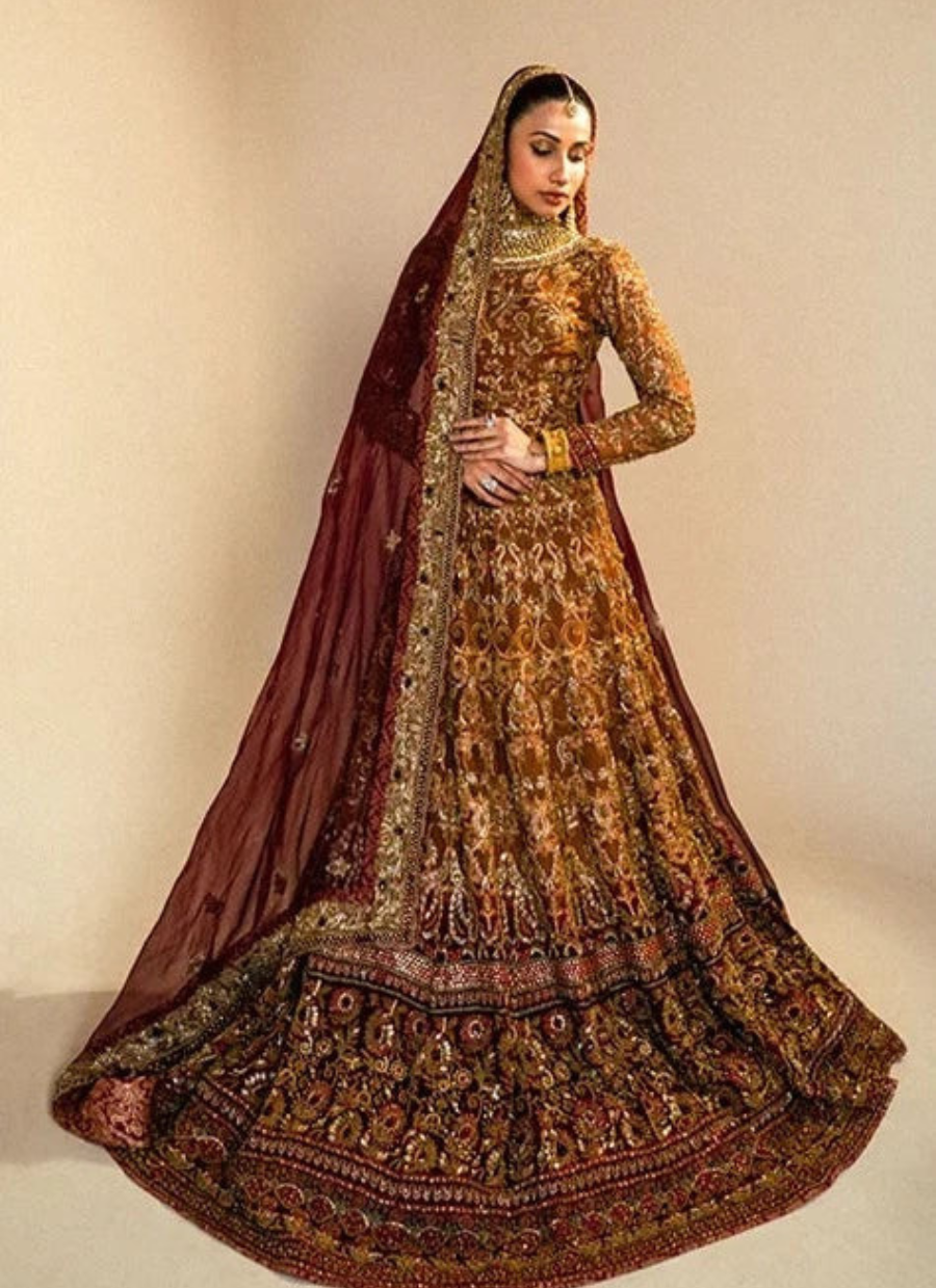 Burnt Orange Embellished Lehenga Choli, Premium Pakistani Bridal Dress