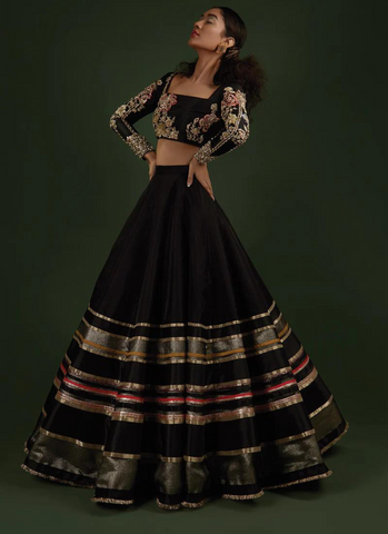 Black Katan Silk Lehenga Choli with Intricate Embellishments