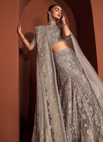 Bridal Teal Grey Lehenga Choli With Dupatta