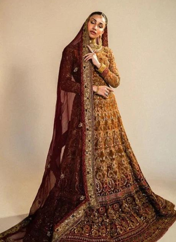 Burnt Orange Embellished Lehenga Choli, Premium Pakistani Bridal Dress