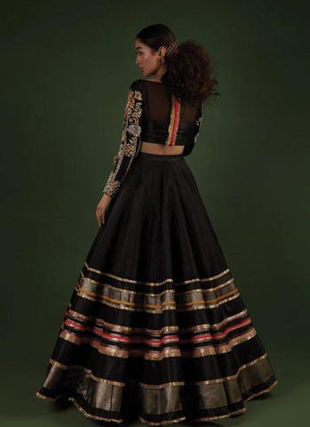 Black Katan Silk Lehenga Choli with Intricate Embellishments