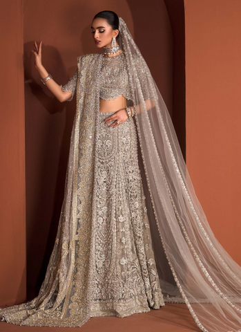 Bridal Teal Grey Lehenga Choli With Dupatta