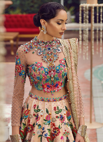 Bedazzled Sheer Choli and Lehnga with Handworked Crystals