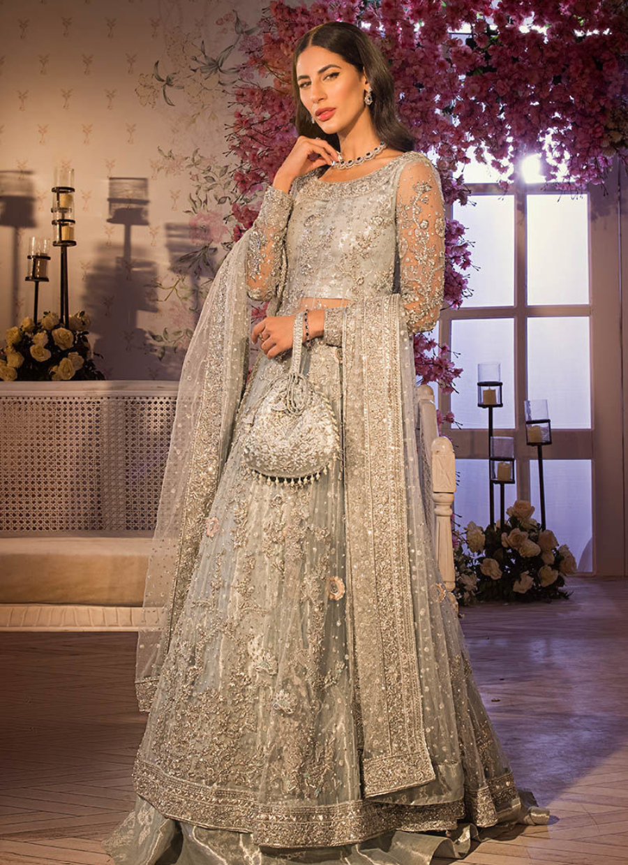 Bridal Wear Grey Lehenga Gown Pakistani Bridal Dresses