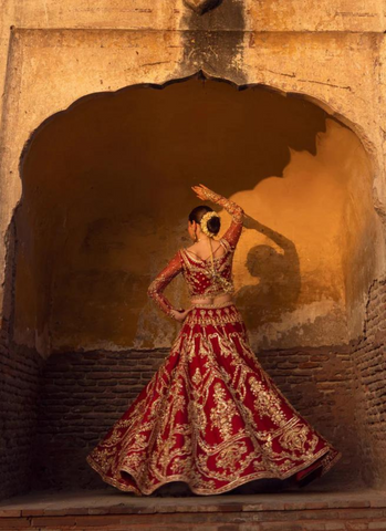 Arusa Pakistan Red Bridal lehnga