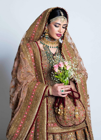 Antique Tissue Lehnga Ensemble, Exquisite Resham, Zardozi, and Gotta Detailing