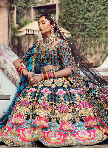 Bold Blue and Black Ensemble with Exquisite Dupattas