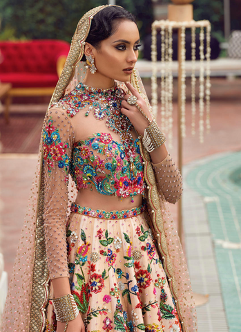 Bedazzled Sheer Choli and Lehnga with Handworked Crystals