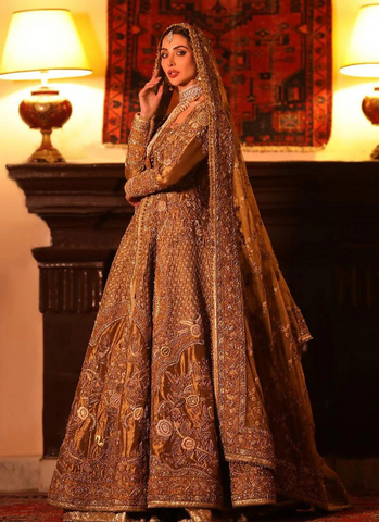 Antique Gold Zari Embellished Open Jacket Lehenga Set with Handcrafted Dupatta