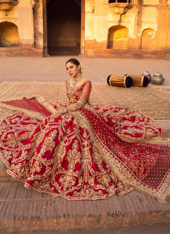 Arusa Pakistan Red Bridal lehnga