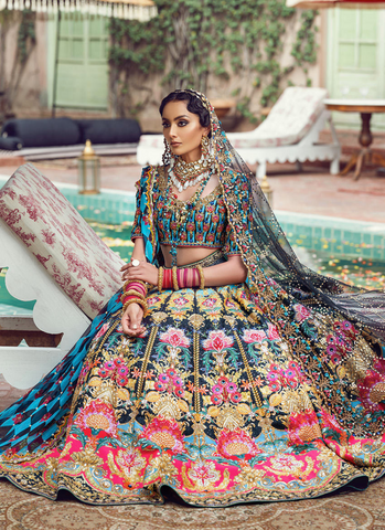 Bold Blue and Black Ensemble with Exquisite Dupattas