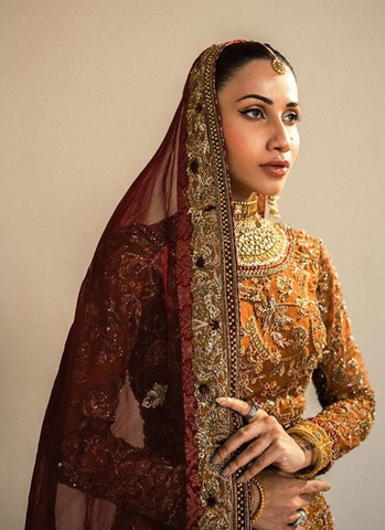 Burnt Orange Embellished Lehenga Choli, Premium Pakistani Bridal Dress