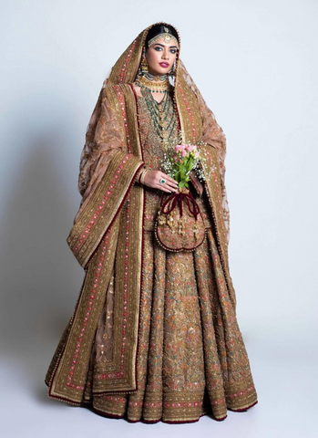 Antique Tissue Lehnga Ensemble, Exquisite Resham, Zardozi, and Gotta Detailing