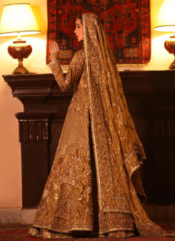 Antique Gold Zari Embellished Open Jacket Lehenga Set with Handcrafted Dupatta