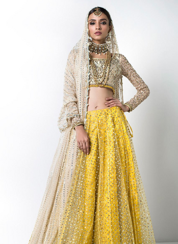 Banarsi Choli with Silver/Gold Gangajamni Work and Tulle Skirt